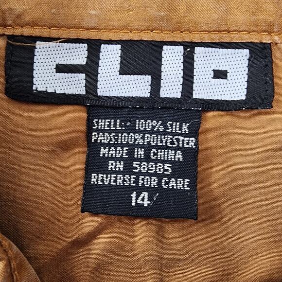 Vintage CLIO Long Sleeve Button Front Silk Blouse Size 14 Brown Copper Office - Picture 7 of 11